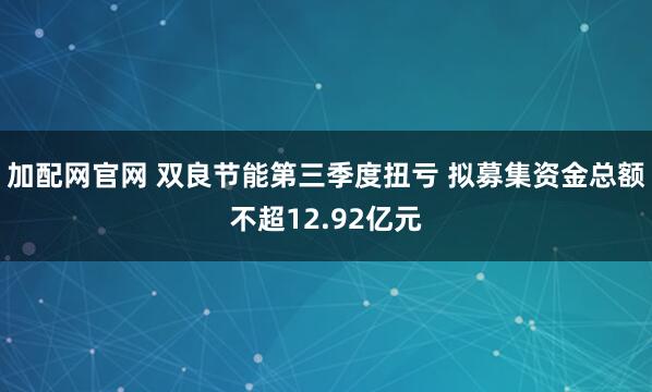 加配网官网 双良节能第三季度扭亏 拟募集资金总额不超12.92亿元